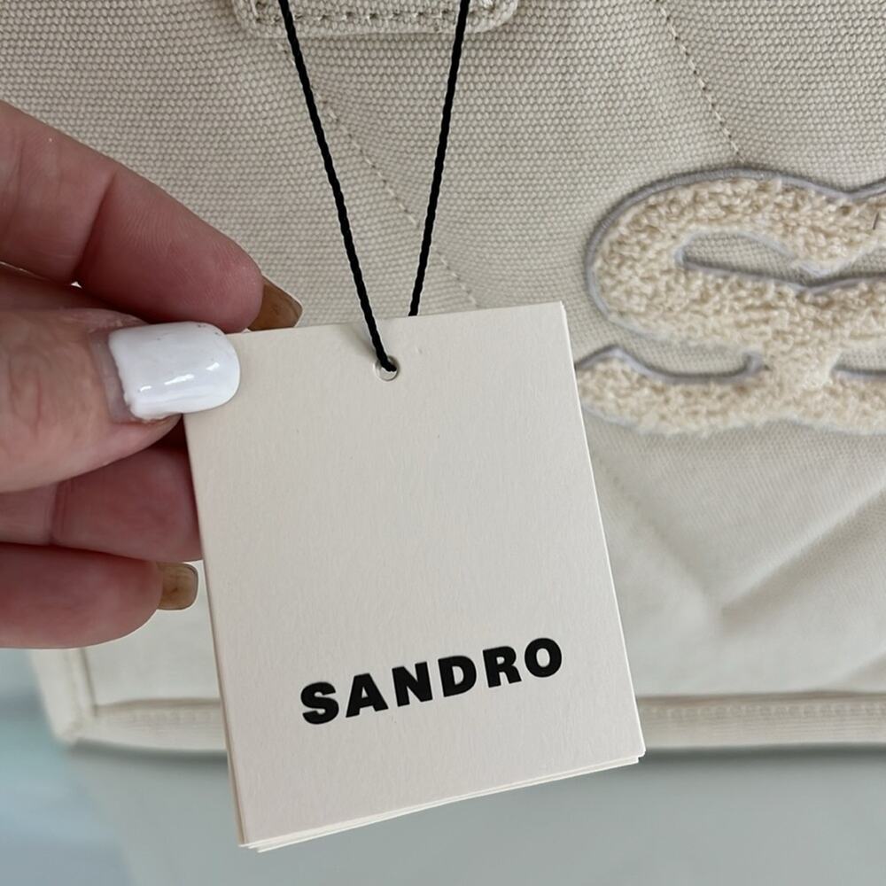 NWT $320 SANDRO Kabash quilted tote bag ecru / white - Picture 5 of 14